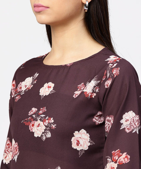 Round Neck Floral Printed 3/4th sleeves Top