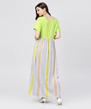 Green Colored Maxi dress with round neck and Half sleeves