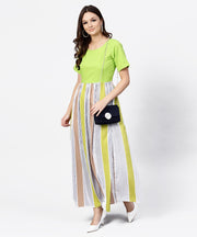 Green Colored Maxi dress with round neck and Half sleeves