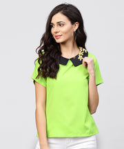 Parrot green top with half sleeves and collar