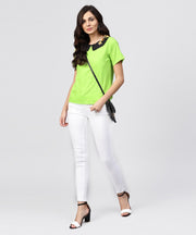 Parrot green top with half sleeves and collar