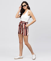 Multi colored striped shorts with fabric belt