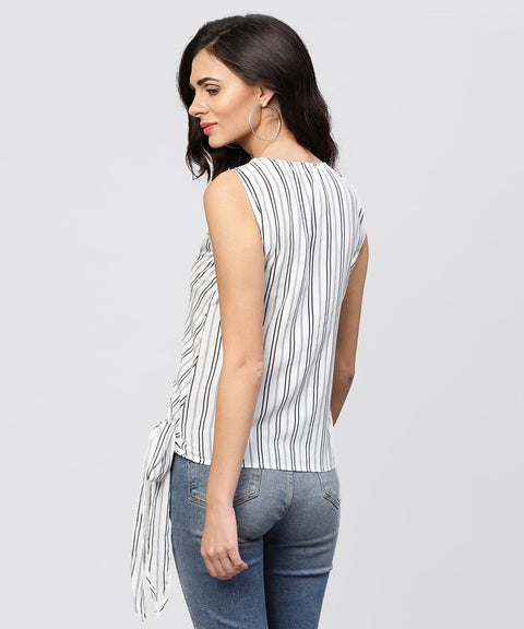white and grey striped Cotton top with v-neck