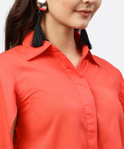 Red cape sleeves formal Shirt set with midi striped skirt