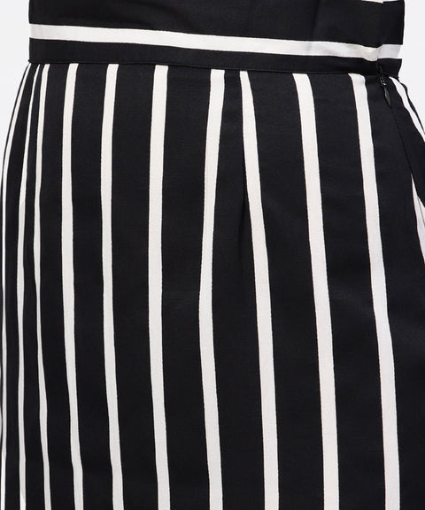 Red cape sleeves formal Shirt set with midi striped skirt