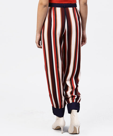 Multi printed ankle length striped trouser