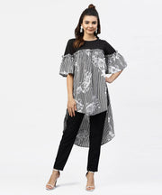 Black & white Striped Dress with Round neck