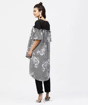 Black & white Striped Dress with Round neck