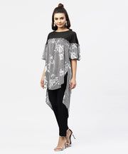 Black & white Striped Dress with Round neck