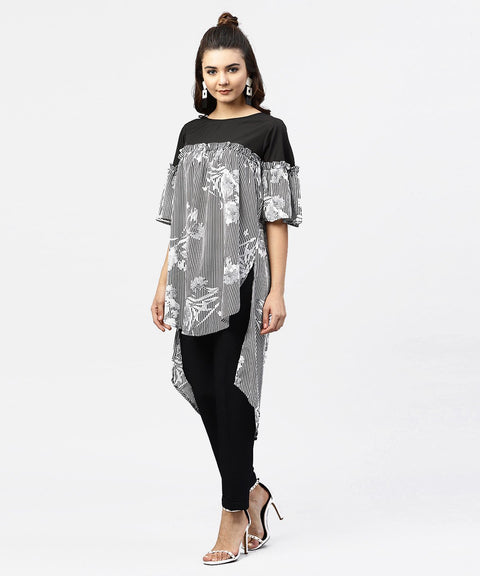 Black & white Striped Dress with Round neck