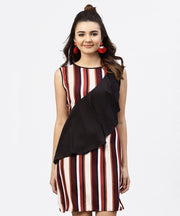 Multi striped Sleeveless Dress with Round neck