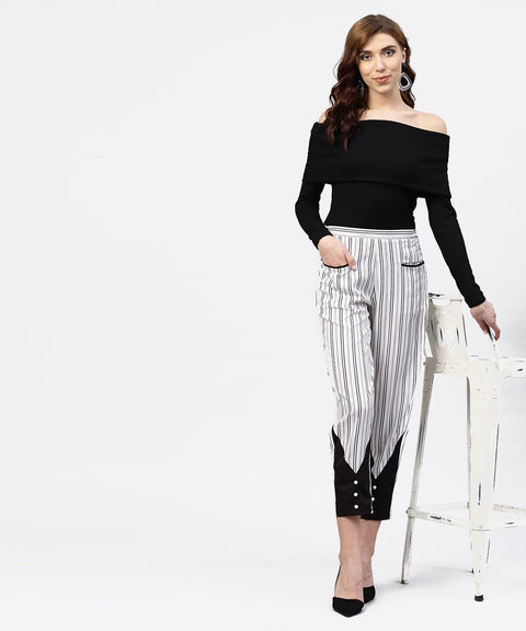 Black and white striped trouser with Pockets
