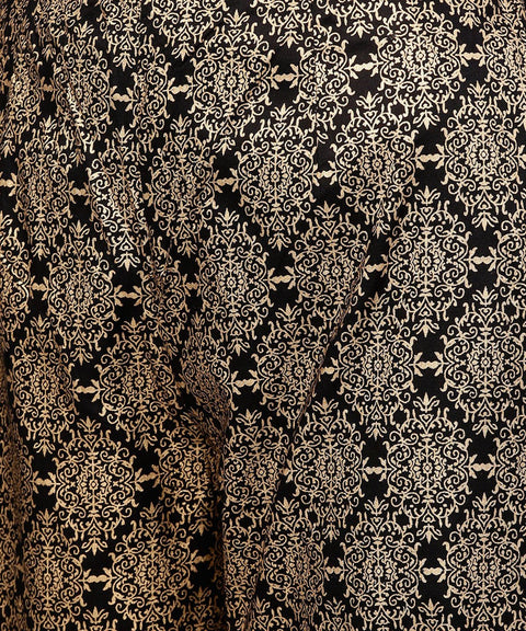 Red printed 3/4th sleeve cotton anarkali kurta with brown printed ankle length palazzo