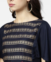 Navy blue yoke printed 3/4th sleeve cotton yoke printed kurta with ankle length palazzo
