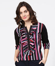 Black striped full sleeve crepe tops