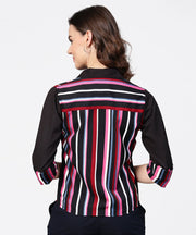 Black striped full sleeve crepe tops