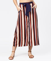 Multi printed ankle length flared skirt with button work at front