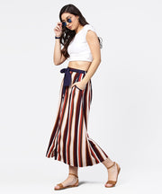 Multi printed ankle length flared skirt with button work at front