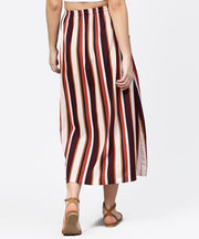 Multi printed ankle length flared skirt with button work at front