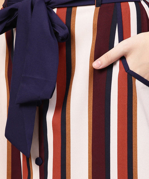 Multi printed ankle length flared skirt with button work at front