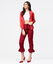 Aasi - House of Nayo Maroon ankle length crepe straight palazzo with belt