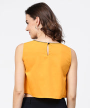 Yellow crepe sleeveless pleated tops