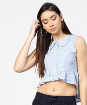 Blue striped cotton sleeveless front open top