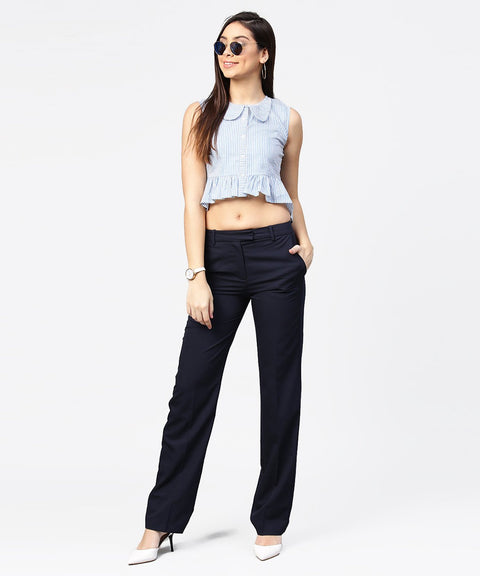 Blue striped cotton sleeveless front open top