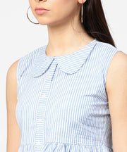 Blue striped cotton sleeveless front open top