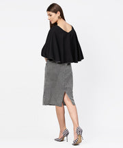 Black check printed flared sleeve double pocket dress