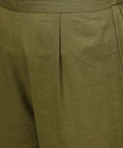 Red printed Long sleeve cold shoulder cotton kurta with green ankle length palazzo