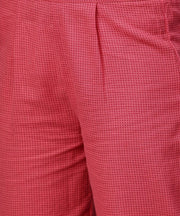 Off white printed full sleeve cotton anarkali kurta with pink ankle length palazzo