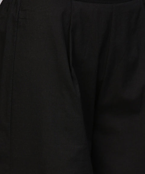 Beige printed long flared sleeve straight cotton kurta with black ankle length flared palazzo