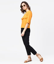 Yellow 3/4th sleeve ruffle tops