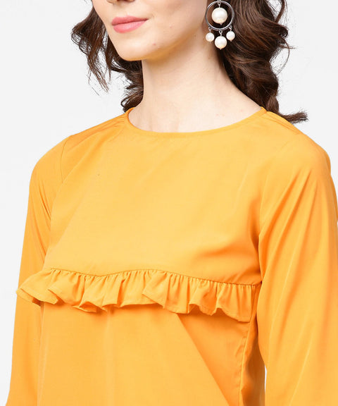 Yellow 3/4th sleeve ruffle tops