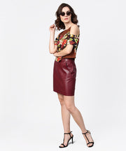 Coffee brown printed short cold shoulder crepe tops