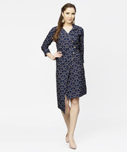 Navy blue 3/4th sleeve angrakha style dress