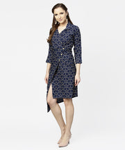 Navy blue 3/4th sleeve angrakha style dress
