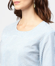 Blue striped short sleeve top with round neck