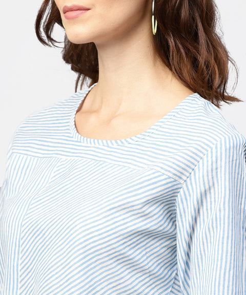 Blue striped short sleeve top with round neck