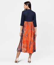 Printed tye-dye chinese collared 3/4th sleeves Maxi Dress