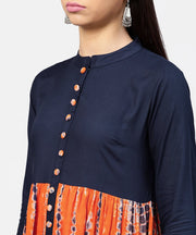 Printed tye-dye chinese collared 3/4th sleeves Maxi Dress