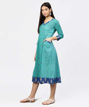 Printed V-neck panelled with patch pockets and 3/4th sleeved Maxi Dress