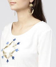 White Rayon Asymmetric Maxi Dress dyed Blue with 3/4 sleeves