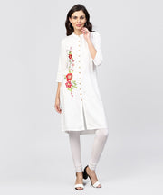 Embroidered Off white Rayon kurta with Madarin Collar
