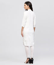 Embroidered Off white Rayon kurta with Madarin Collar