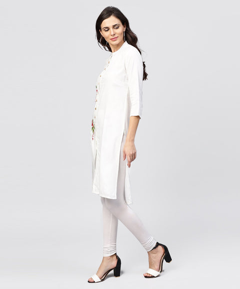 Embroidered Off white Rayon kurta with Madarin Collar