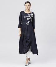 Rayon Navy Blue cowl draped kurta with 3/4 sleeves
