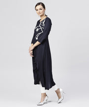 Rayon Navy Blue cowl draped kurta with 3/4 sleeves