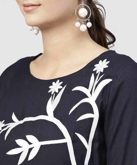 Rayon Navy Blue cowl draped kurta with 3/4 sleeves